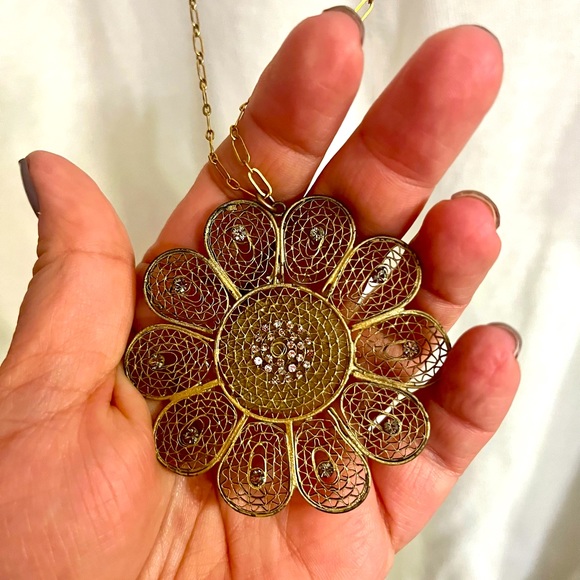 VINTAGE Catherine Popesco La Vie Parisienne long crystal pendant medallion aqua - Picture 1 of 3